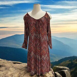 Urban Mango XL Boho Cold‎ Shoulder Dress Geometric Print Festival Beach Cover Up